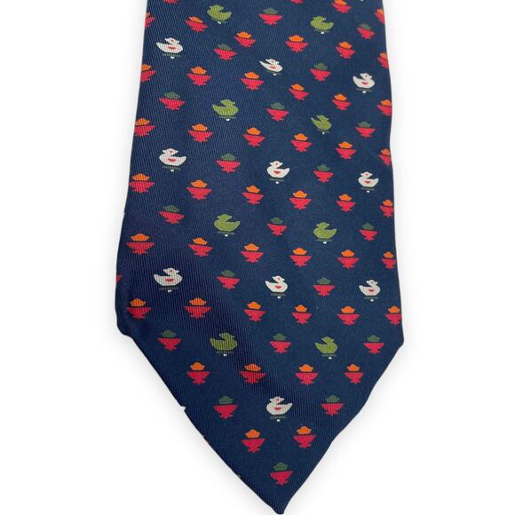 00s HERMES Vintage Black Red Patterned Silk Tie - Picture 2 of 7